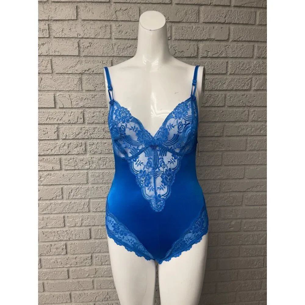 NWT St Michael Women Blue Lace & Satin Teddy Size 34B